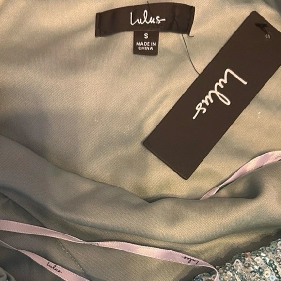 Lulus Night of Perfection Mini Dress Sequin Cowl Back Mint Blue Size Small NWT - Picture 7 of 7